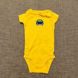 Carter’s Yellow Bodysuit with Blue Car “TooCute4U” Size 12 months